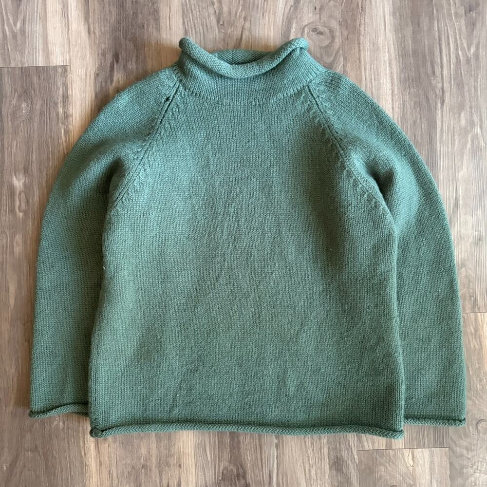 Vintage J Crew Roll Neck Sweater Men's Size S Green Fisherman Wool Oarsman 90s